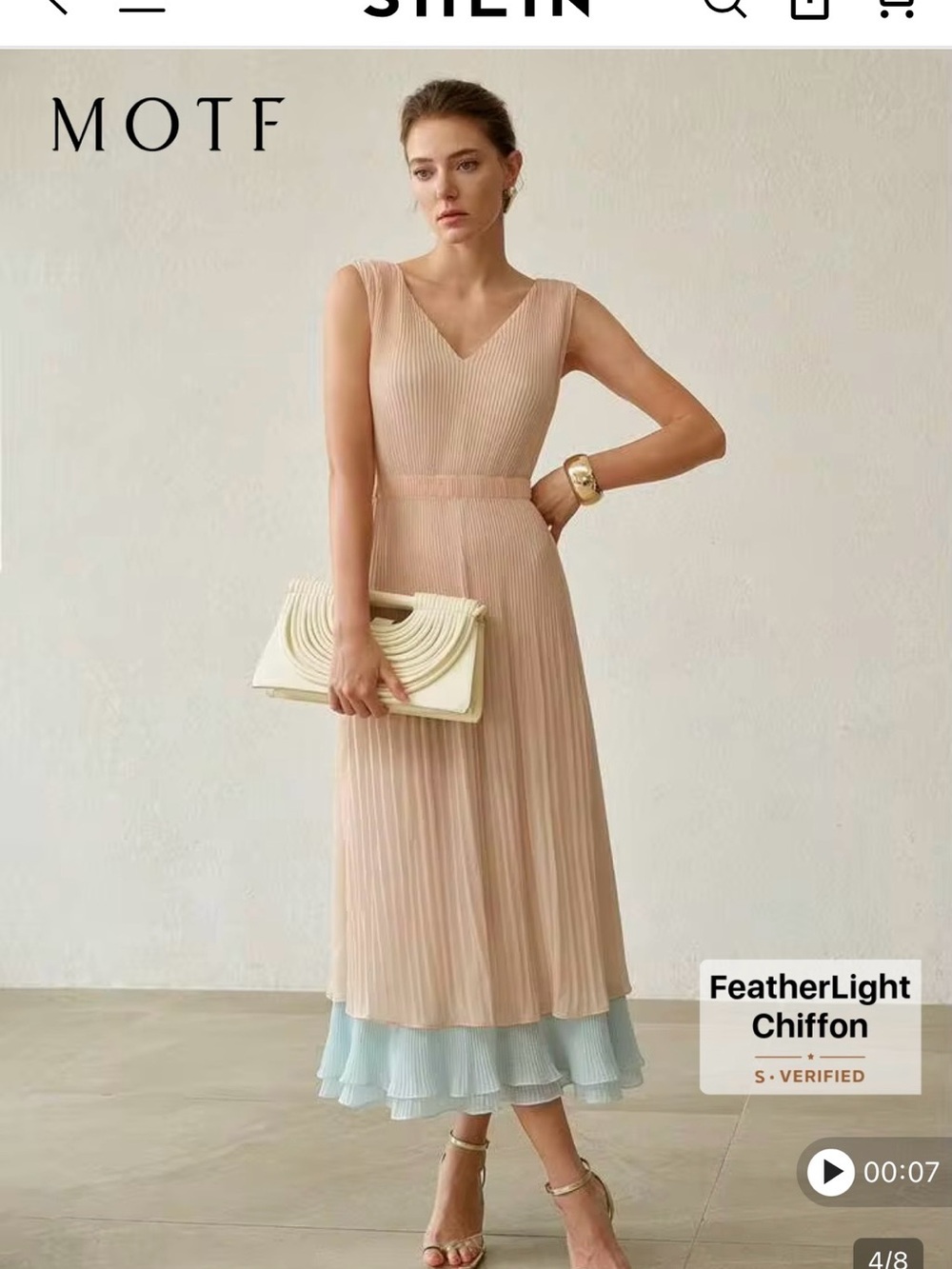 MOTF Layered Pleated Midi Dress in Blush with Pale Blue Underskirt